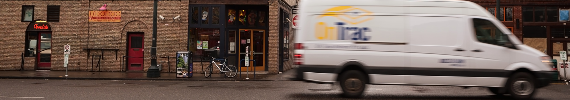 OnTrac truck in downtown Portland, OR